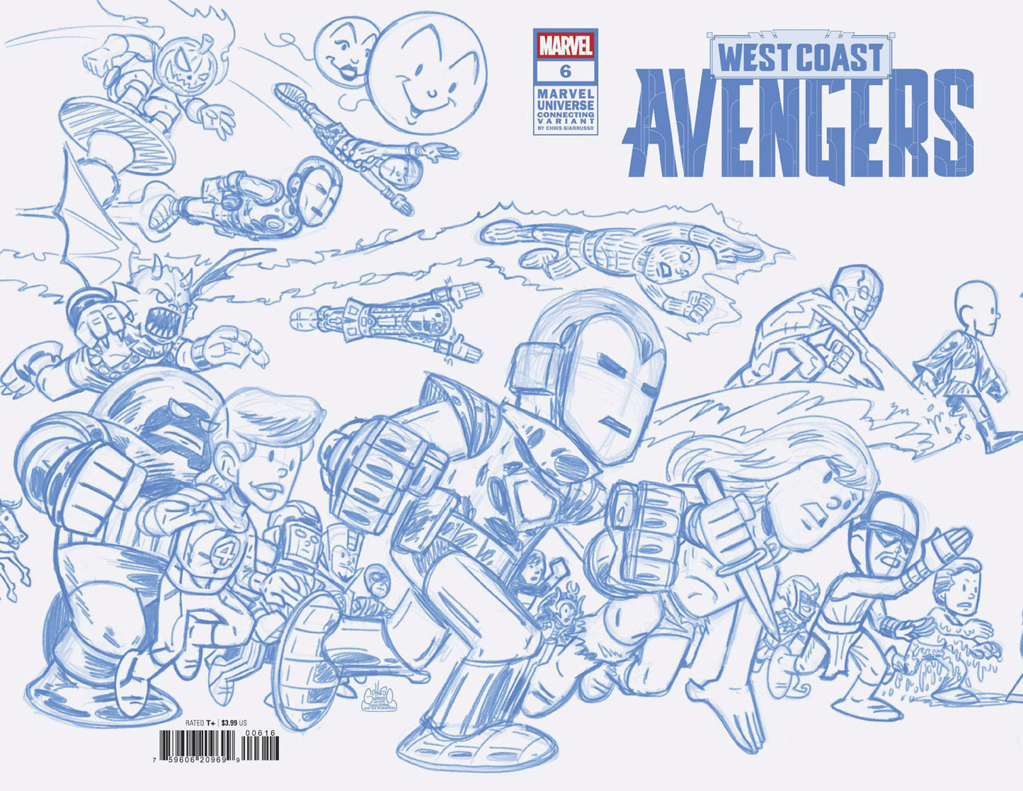 West Coast Avengers #6 Chris Giarrusso Marvel Universe Connecting Blue Line Sketch Wrap Variant F