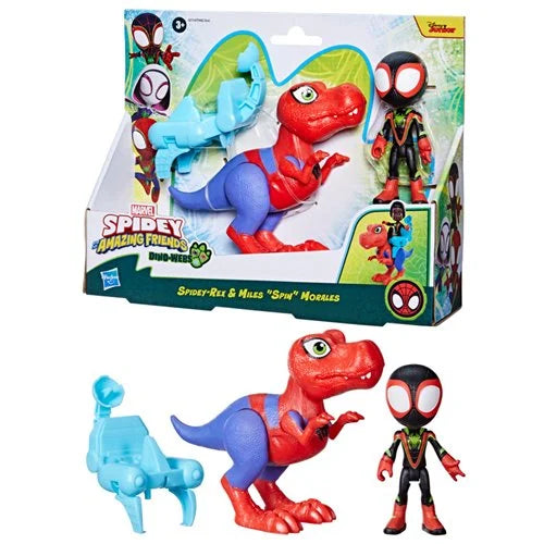 Spidey and His Amazing Friends Dino-Webs Spidey-Rex & Miles Spin Morales Figures