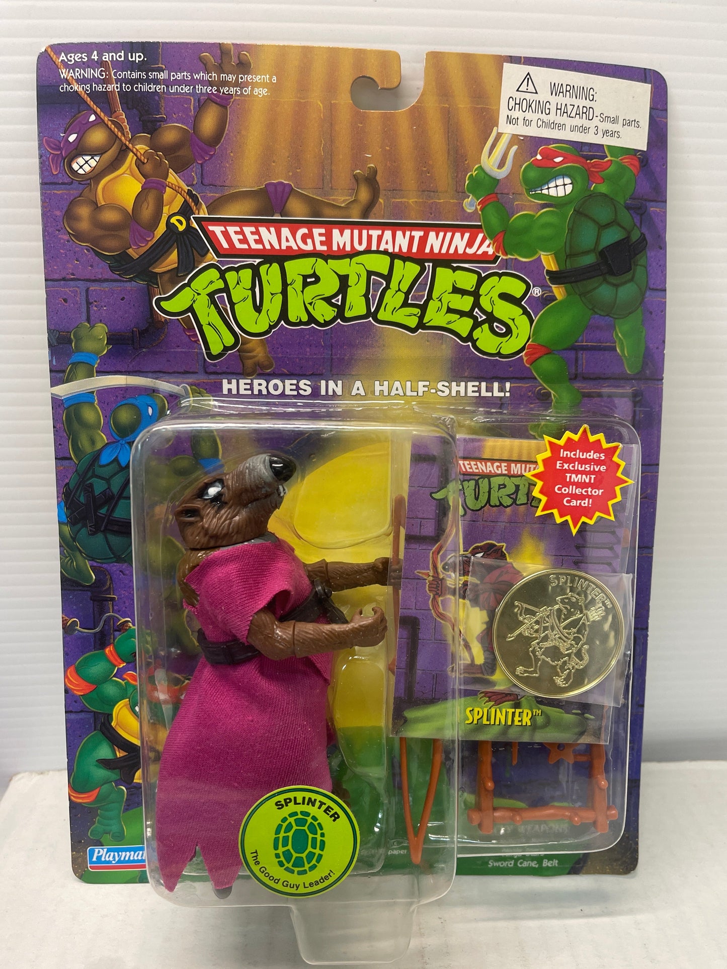 TEENAGE MUTANT NINJA TURTLES SPLINTER ACTION FIGURE W/ CARD & COIN
