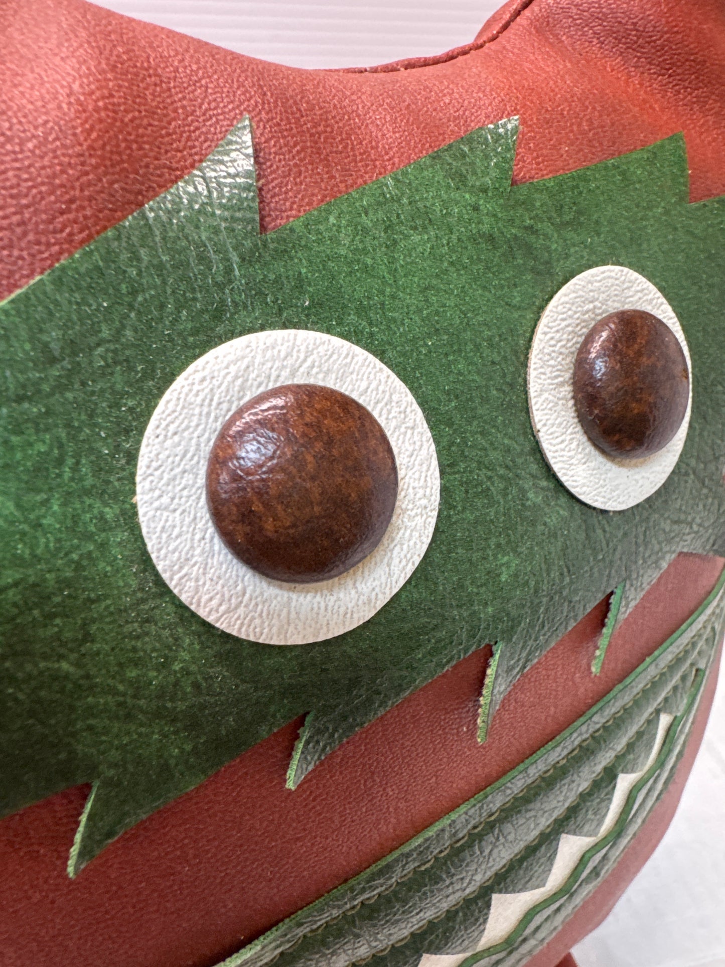 Vintage Style Nauga Monster Doll – Brown Naugahyde with Green Face Details – Unmarked, Excellent Condition