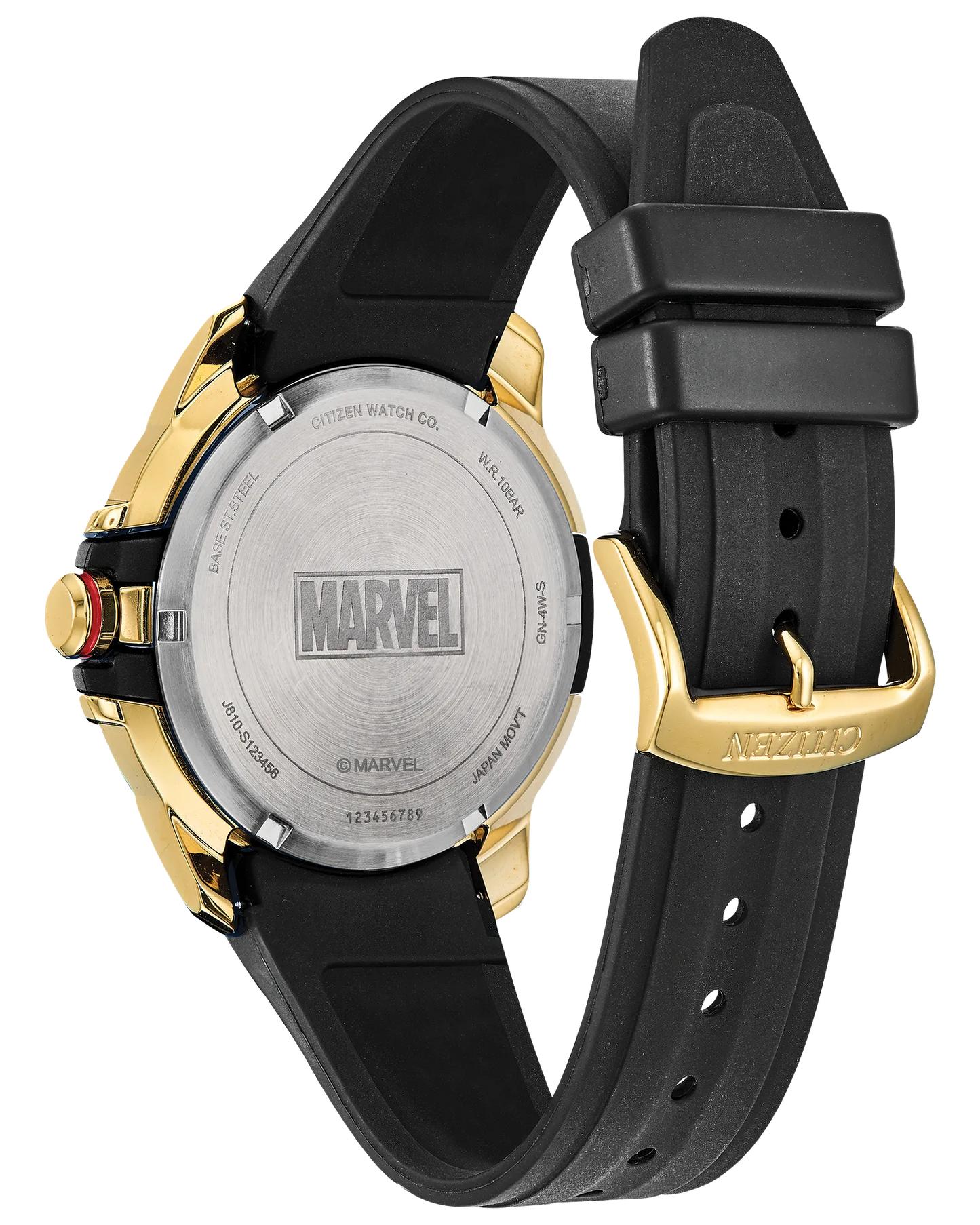Citizen Men's Eco-Drive Marvel Avengers Watch, Gold Tone with Black Silicone Strap, 3-Hand Date, 44mm (Model: AW1155-03W)
