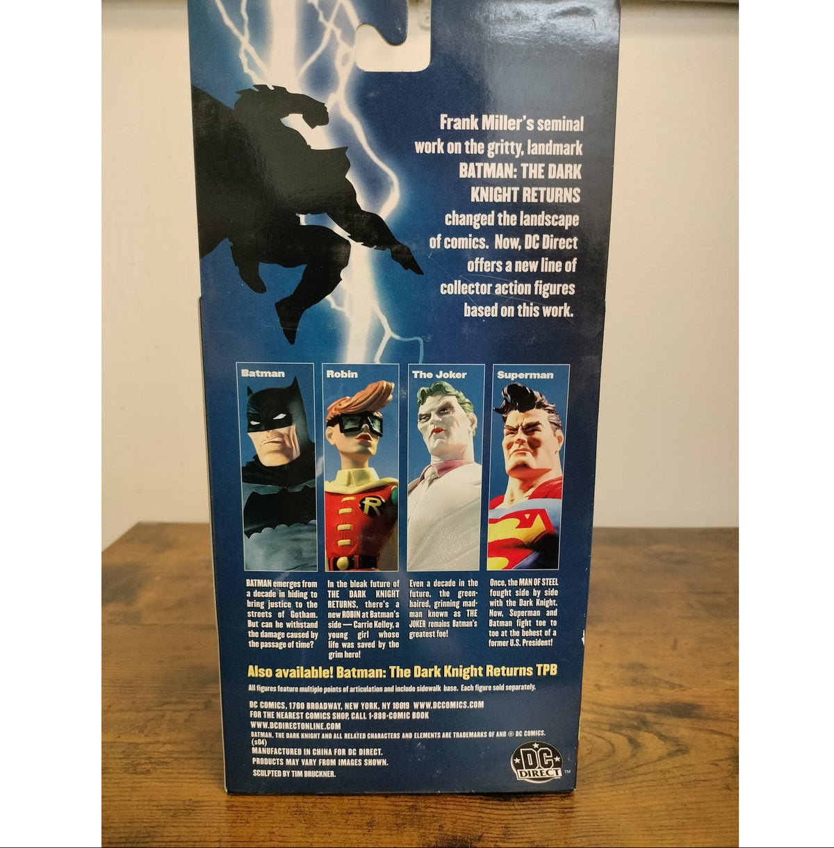 Actual item: rear of 2004 DC Direct The Dark Knight Returns Superman retail packaging