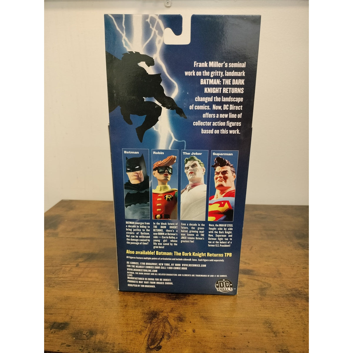 Actual item: rear of 2004 DC Direct The Dark Knight Returns Joker retail packaging