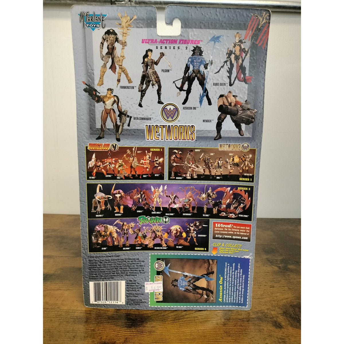Actual item: rear of Wetworks Series 2 Assassin One card with biography and series checklist
