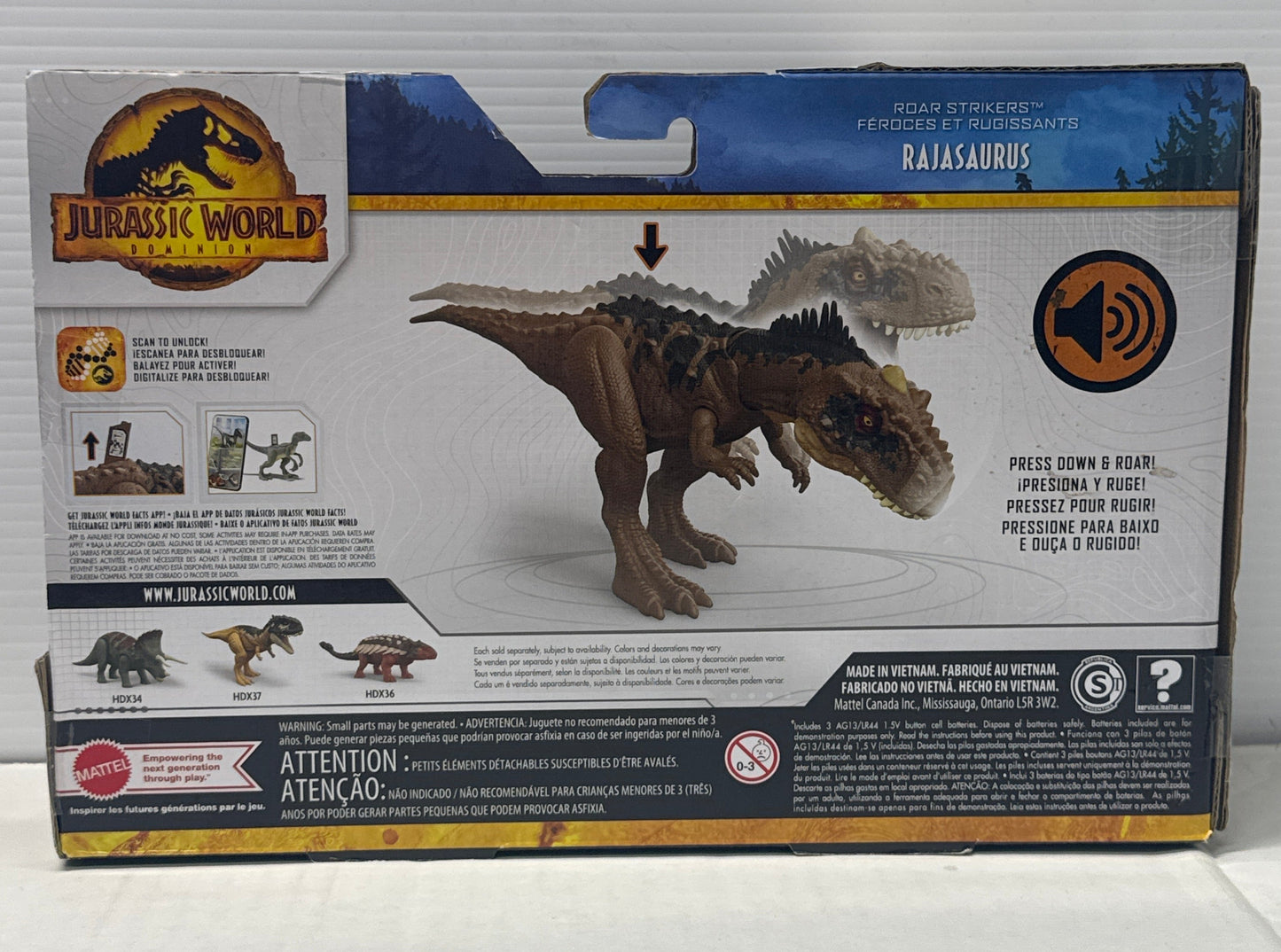 Mattel Jurassic World Dominion Roar Strikers Rajasaurus Action Figure