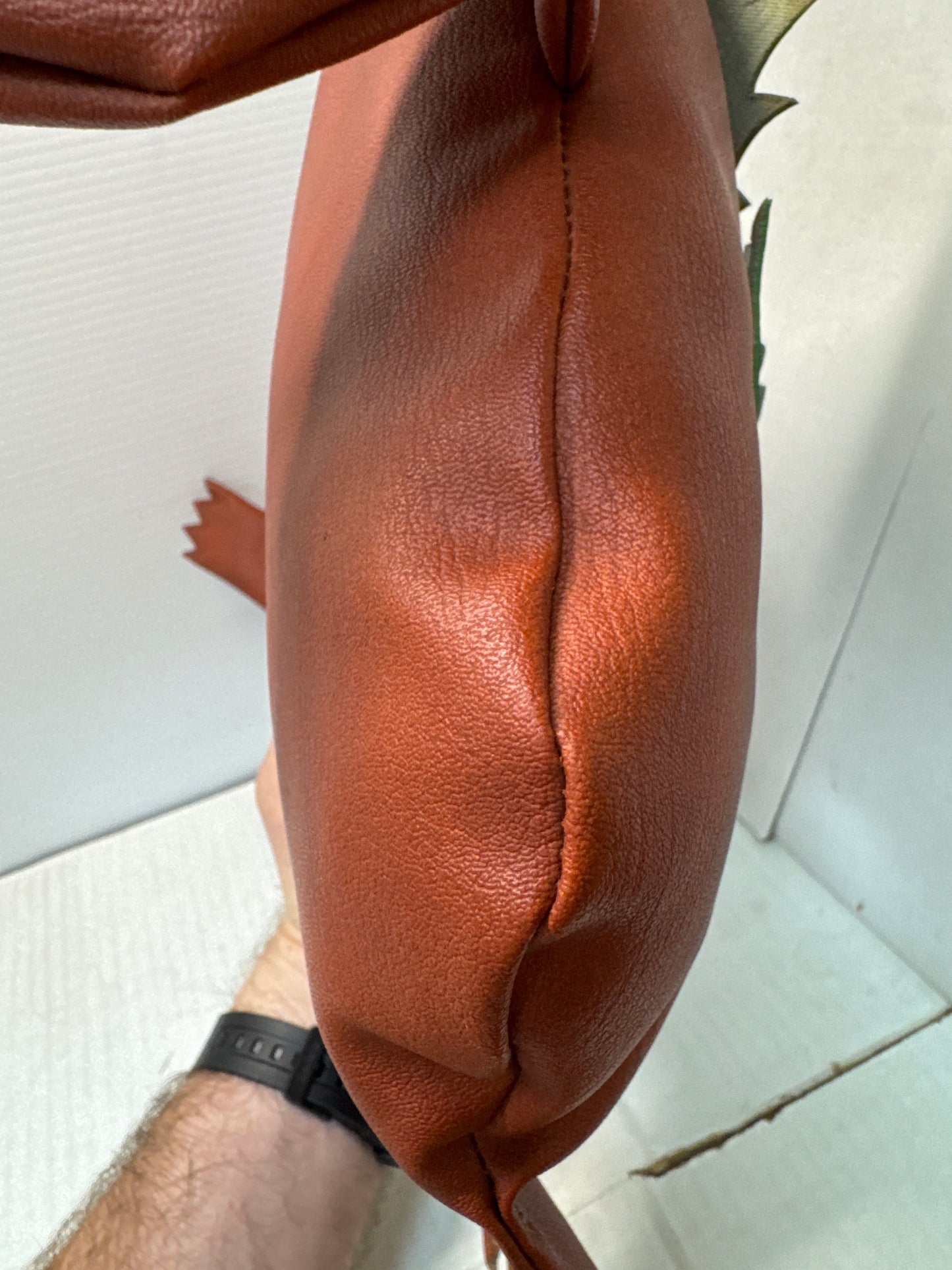 Vintage Style Nauga Monster Doll – Brown Naugahyde with Green Face Details – Unmarked, Excellent Condition