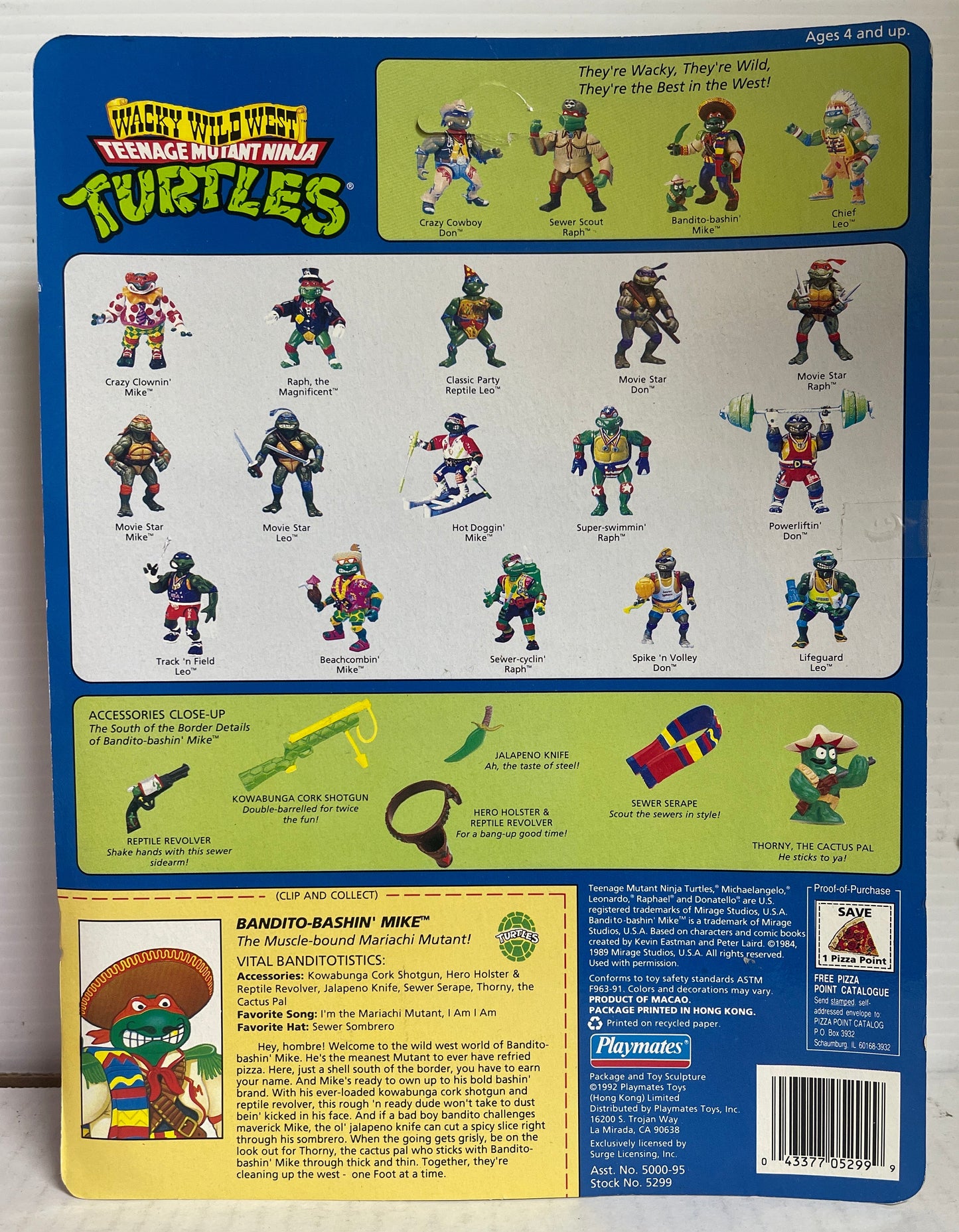 TMNT Bandito Bashin' Mike (Green Tooth) MOC 1992 Playmates