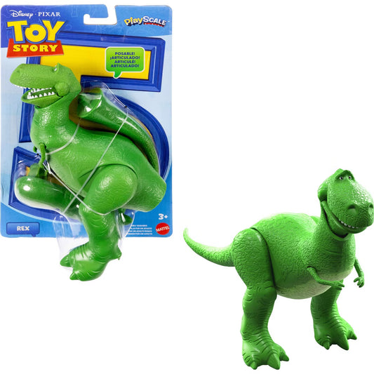 Green dinosaur toy from Toy Story with packaging on a white background
