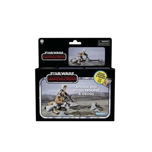 Star Wars The Vintage Collection Speeder Bike Vehicle with 3 3/4-Inch Scout Trooper and Grogu Action Figures