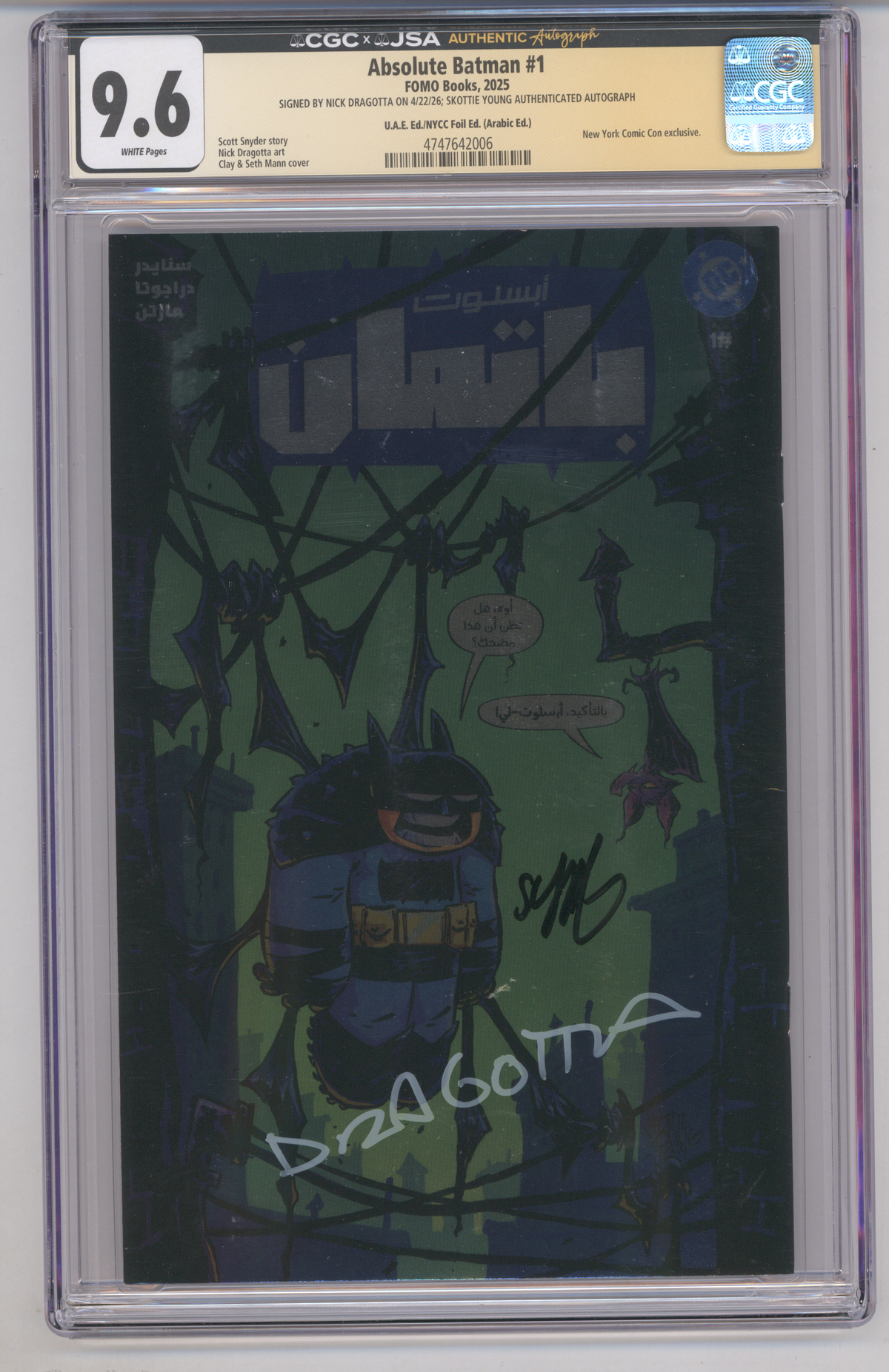 Absolute Batman U.A.E. Ed./NYCC Foil Ed. (Arabic Ed.) CGC Graded 9.6 Signed