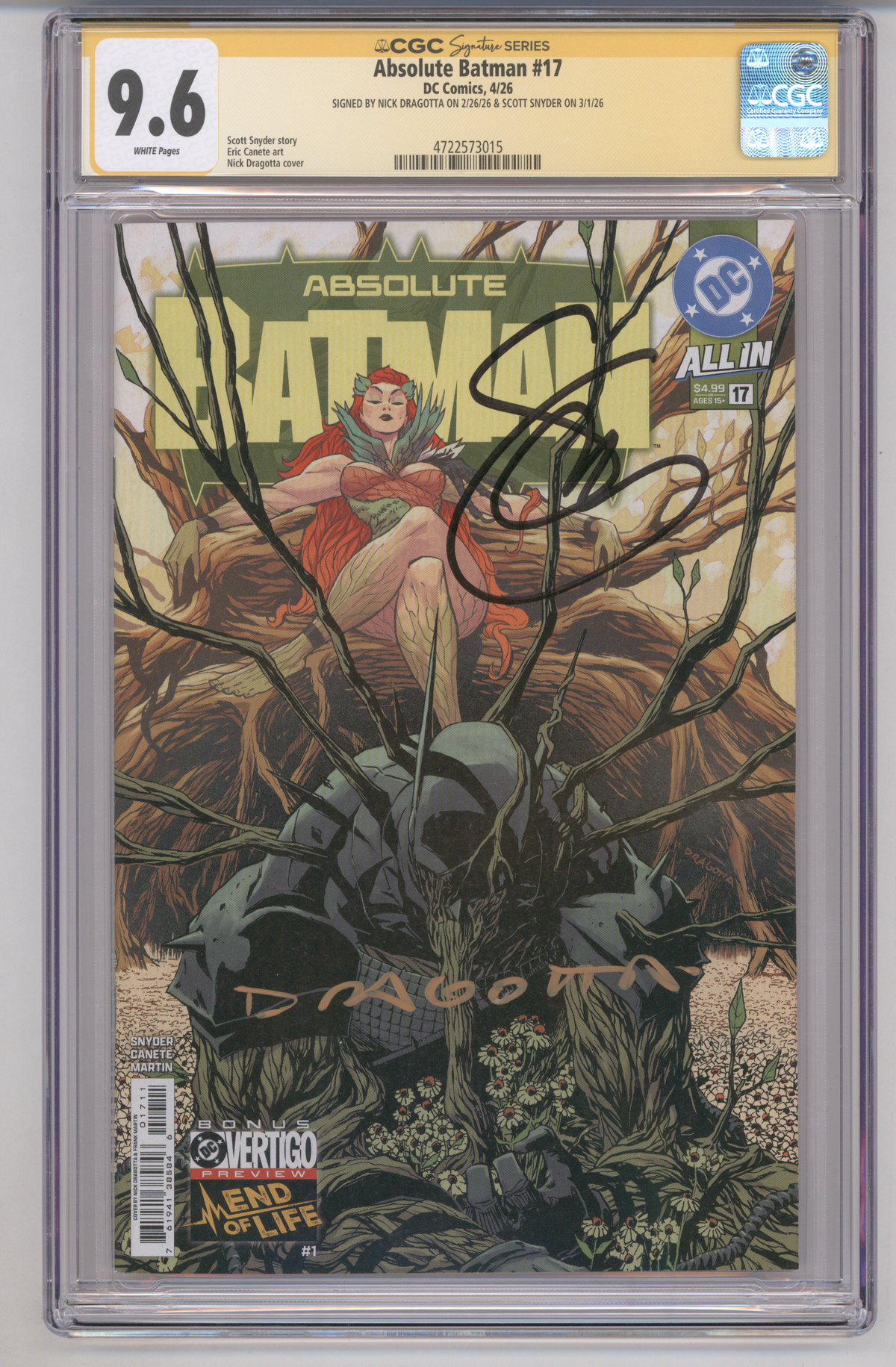 Absolute Batman #17 CGC Graded 9.8  SIGNED BY NICK DRAGOTTA ON 2/26/26 & SCOTT SNYDER ON 3/1/26