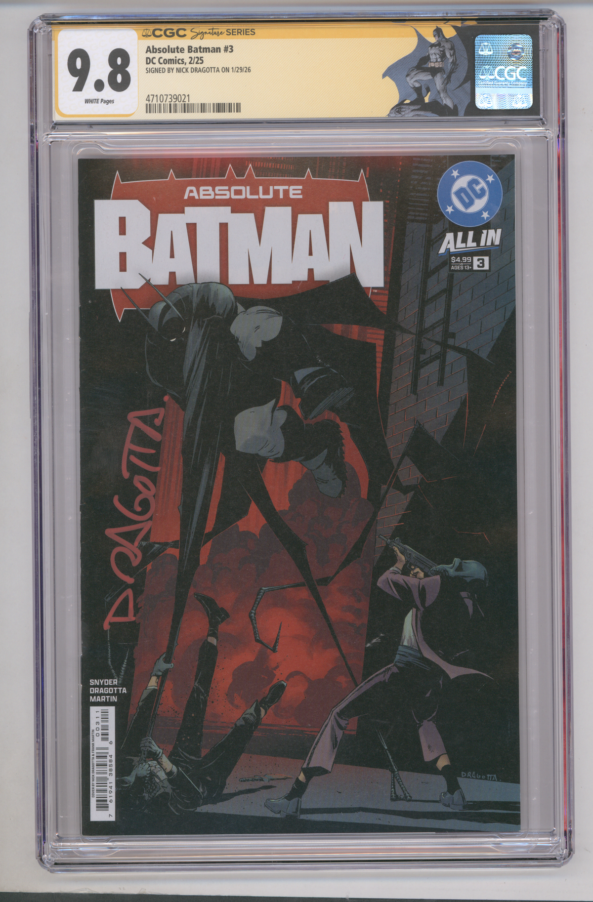 Absolute Batman #3 CGC Graded 9.8 SIGNED BY NICK DRAGOTTA ON 1/29/26
