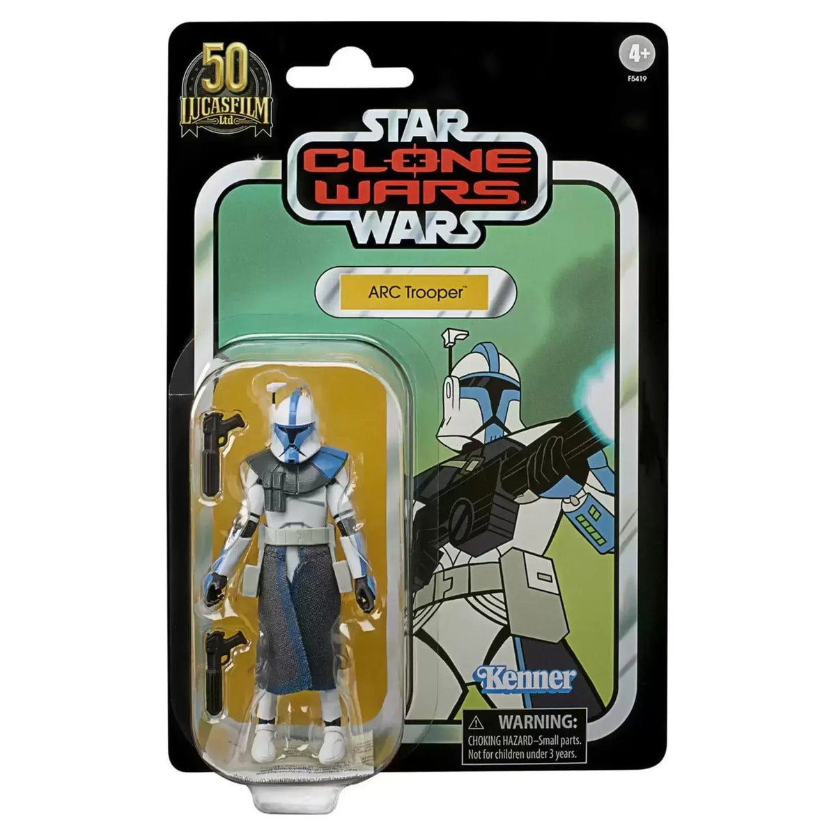 Stock photo - Hasbro Star Wars Vintage Collection blue ARC Trooper VC212 F5419, Lucasfilm 50th Anniversary carded packaging