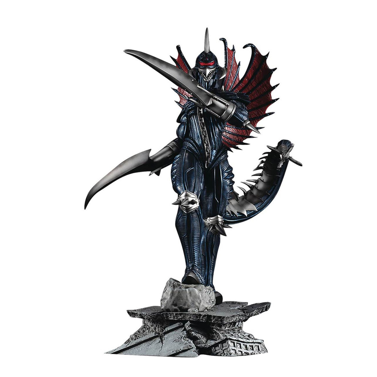 Stock photo - Art Spirits Godzilla Final Wars Gigan Hyper Solid PVC statue with hooked arms and rubble base, view 1