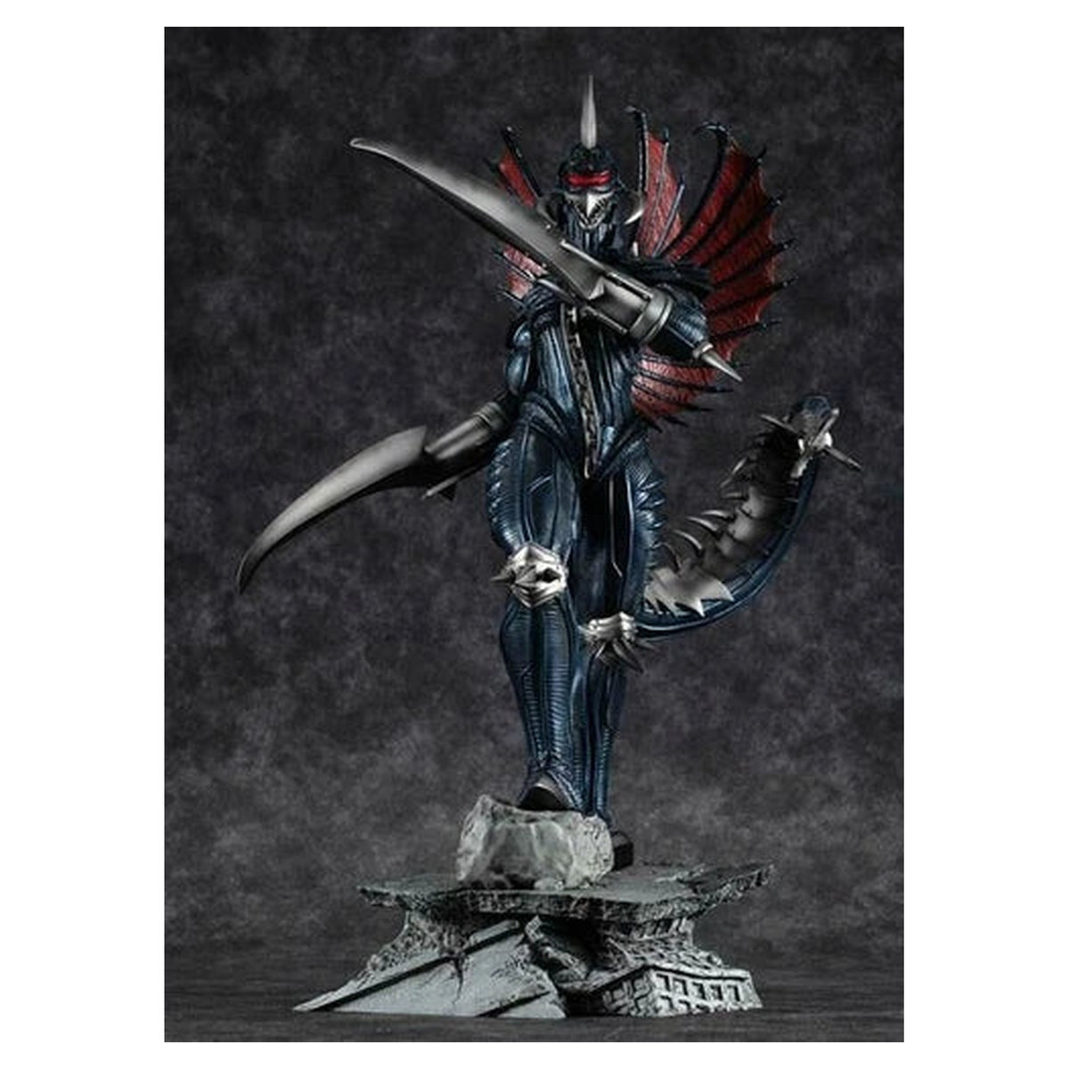 Stock photo - Art Spirits Godzilla Final Wars Gigan Hyper Solid PVC statue with hooked arms and rubble base, view 2
