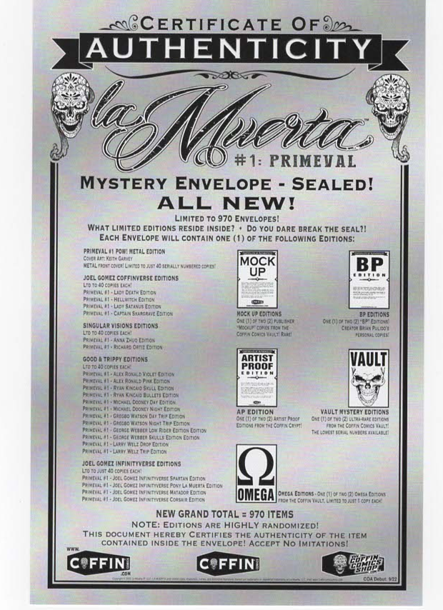LA MUERTA: PRIMEVAL #1 - GOMEZ COFFINVERSE LADY SATANUS EDITION - LTD to 40