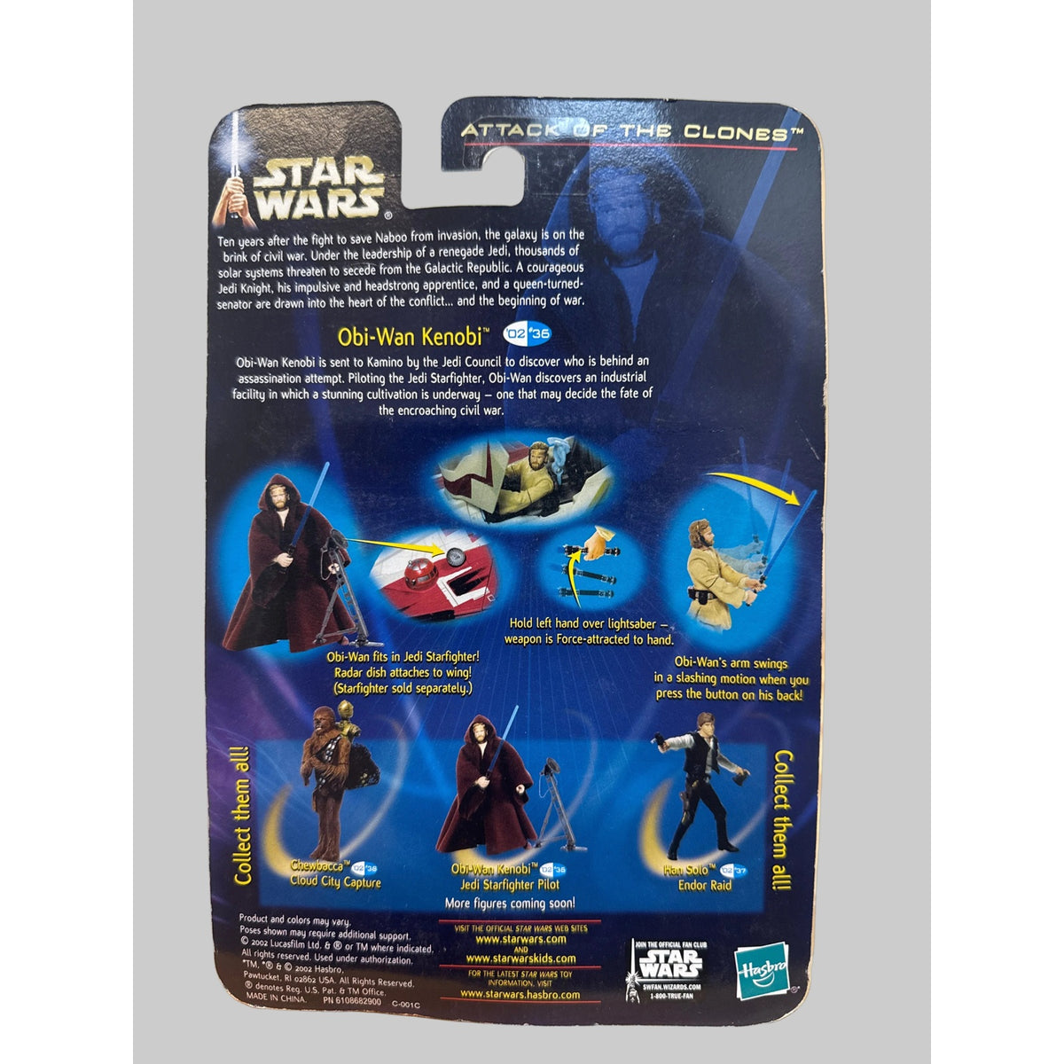 2002 Hasbro Star Wars Saga Obi-Wan Kenobi Jedi Starfighter Pilot 02-36 - card back and packaging condition