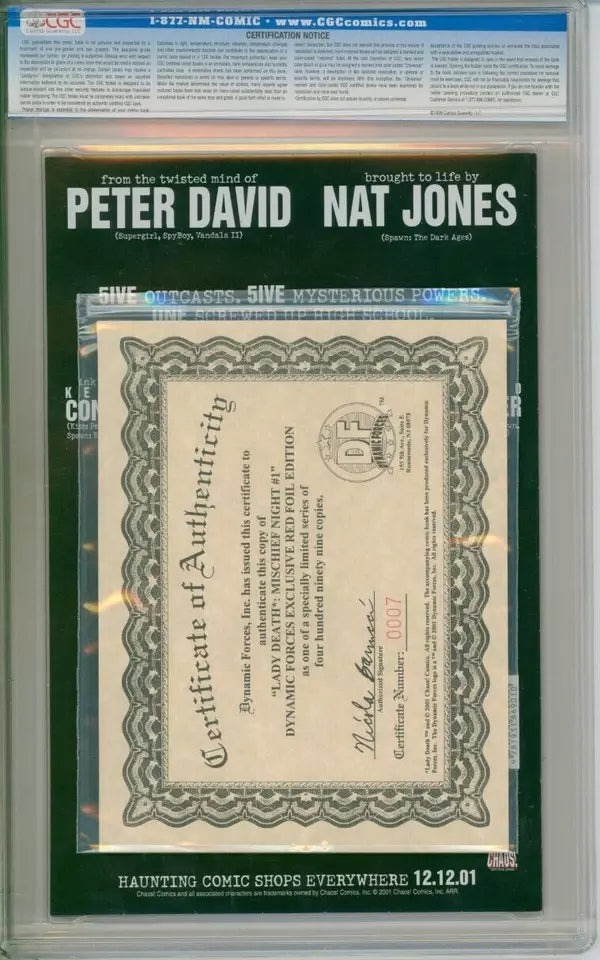 Lady Death: Mischief Night #1 CGC 9.8 Red Foil Edition Chaos! Comics