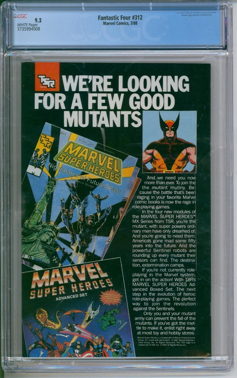Marvel Comics Fantastic Four #312 CGC 9.2