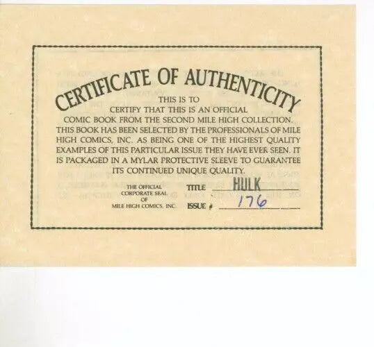 Incredible Hulk #176 CGC 9.2 Mile High 2 Collection With COA