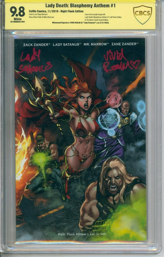 Lady Death: Blasphemy Anthem #1 CBCS 9.8 Signed By Vivvid Realm & Lady Satanus