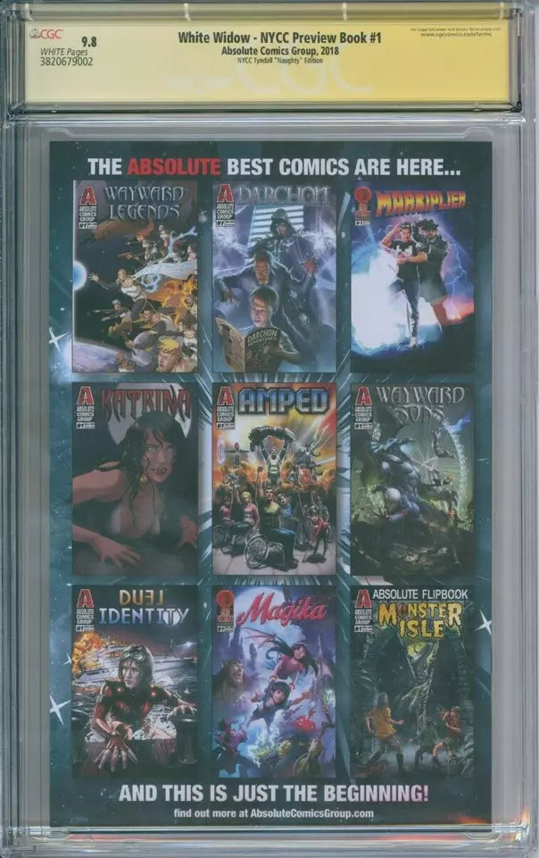 Absolute Comics White Widow #1 NYCC Preview CGC Signature Series 9.8 Jamie Tyndall
