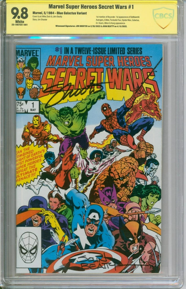 Marvel Super Heroes Secret Wars #1 CBCS 9.8 Variant Signed Shooter & Beatty