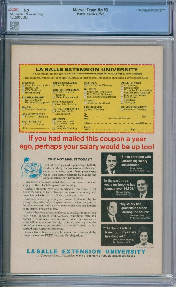 Marvel Team-Up #3 CGC 9.2 Morbius & Fantastic Four Appearance