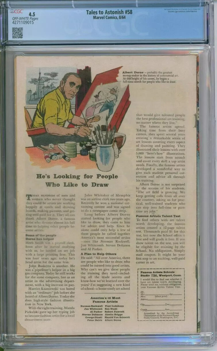 Tales To Astonish #58 CGC 4.5 Captain America Appearance