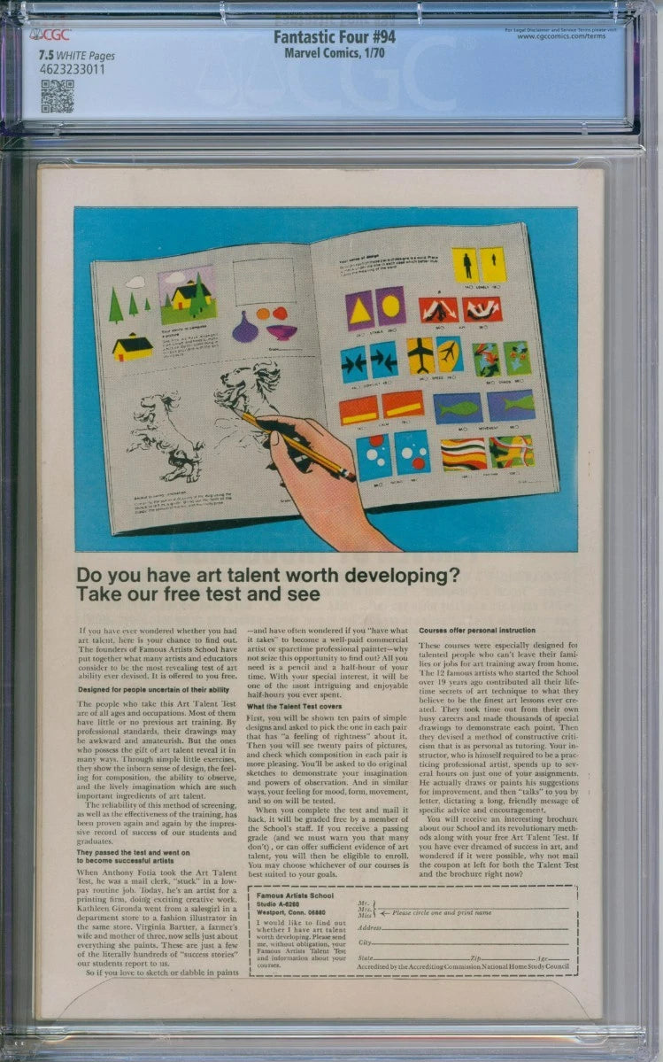 Fantastic Four #94 CGC 7.5 1st Appearance Of Agatha Harkness