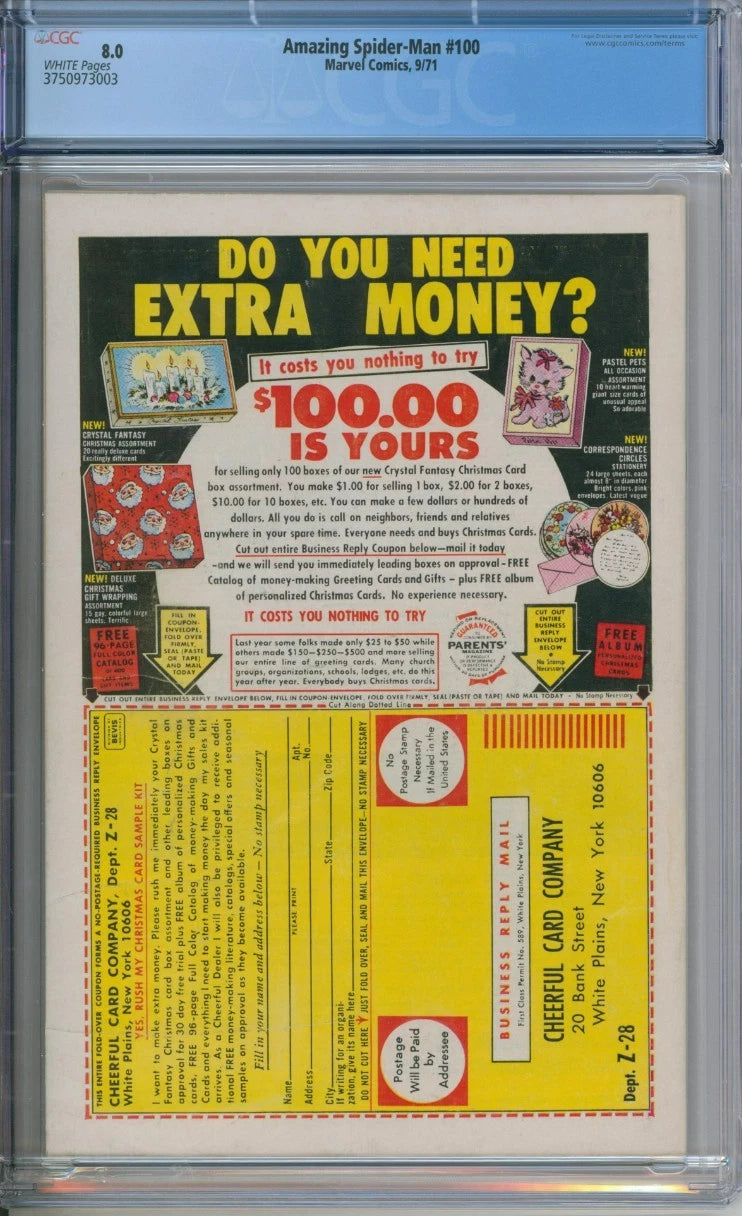 Amazing Spider-Man #100 CGC 8.0 Stan Lee