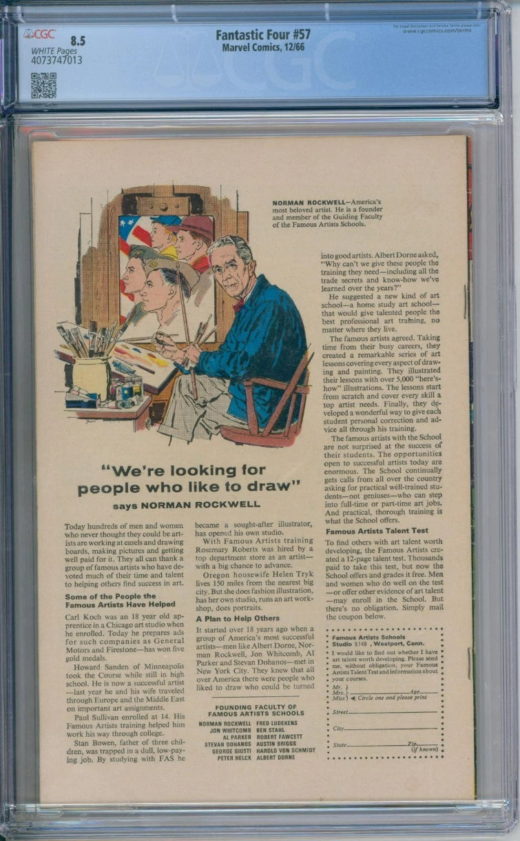 Fantastic Four #57 CGC 8.5 Stan Lee Jack Kirby Marvel Comics