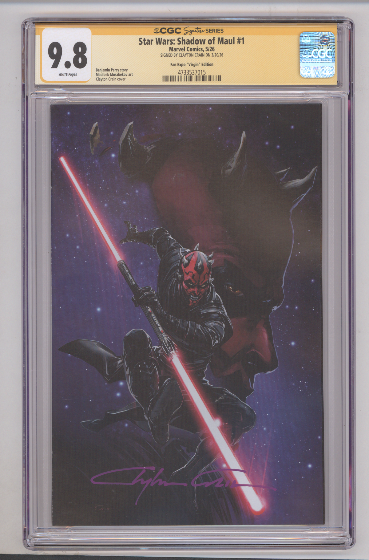 Star Wars: Shadow of Maul CGC Graded 9.8 Fan Expo "Virgin" Edition A SIGNED BY CLAYTON CRAIN