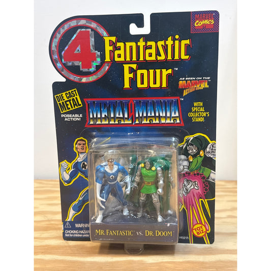 1995 Toy Biz Fantastic Four Metal Mania Mr. Fantastic vs. Dr. Doom carded figure set front