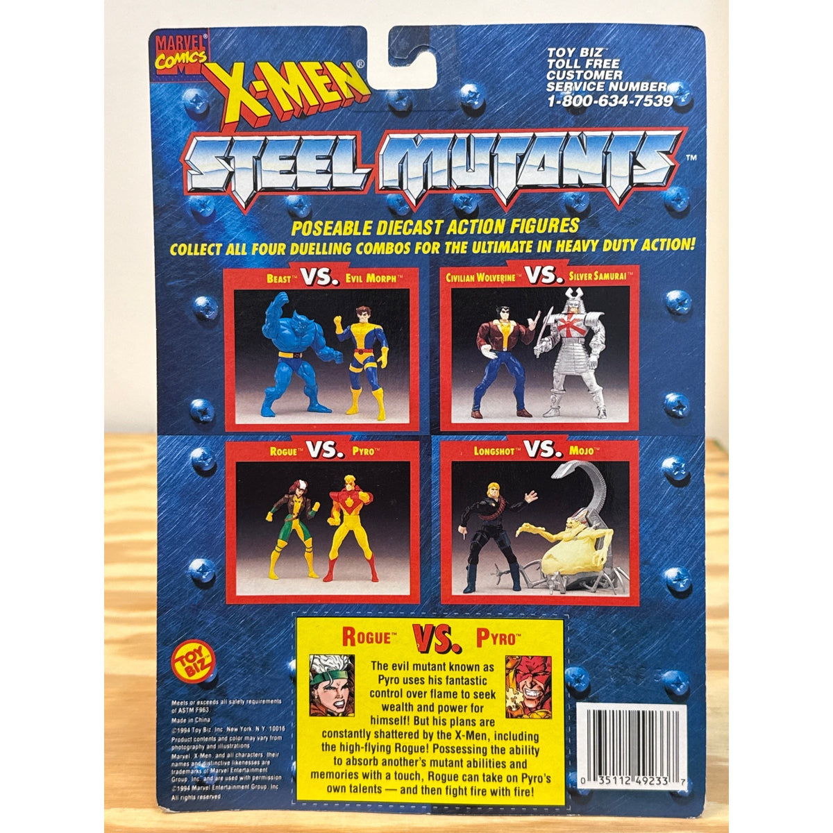 1994 Toy Biz X-Men Steel Mutants Rogue vs Pyro carded set back