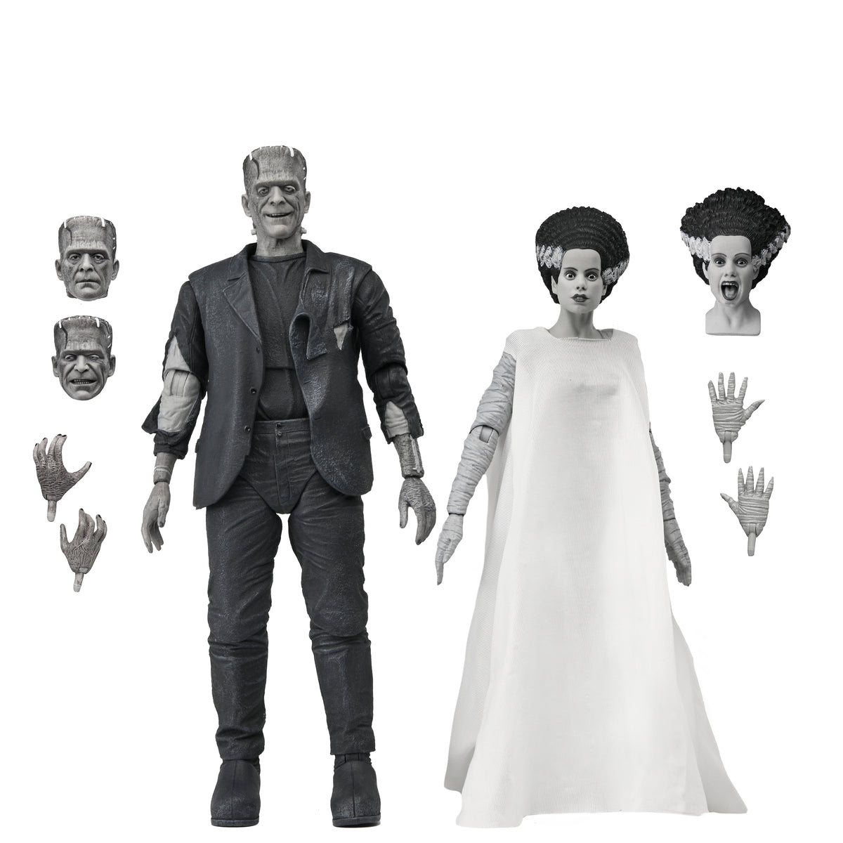 UNIVERSAL MONSTERS - 7 INCH SCALE ACTION FIGURE - BRIDE OF FRANKENSTEIN 90TH ANN. THE MONSTER & HIS MATE 2 PACK (B&W)
