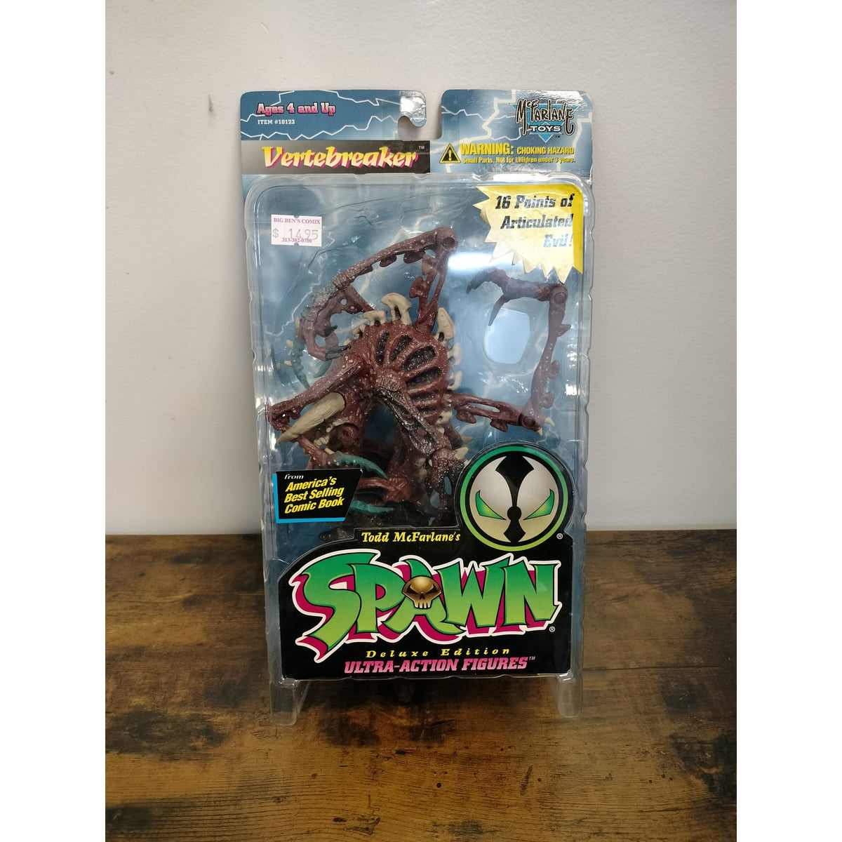 Actual 1995 Spawn Series 3 brown Vertebreaker sealed figure, front packaging