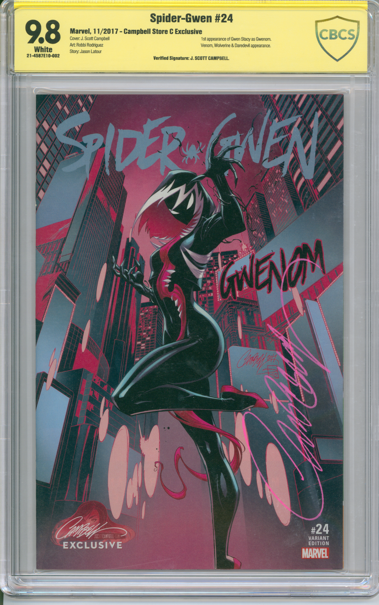 Spider-Gwen #24 CBCS 9.8 J Scott Campbell Signed Store Exclusive