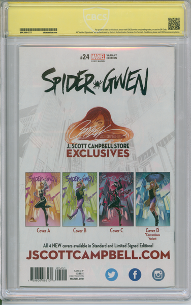 Spider-Gwen #24 CBCS 9.8 J Scott Campbell Signed Store Exclusive