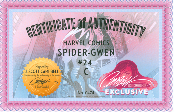 Spider-Gwen #24 CBCS 9.8 J Scott Campbell Signed Store Exclusive