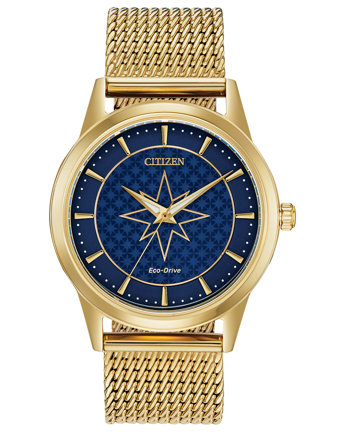 Eco-Drive Captain Marvel Gold-Tone Mesh Watch with Blue Dial