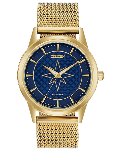 Eco-Drive Captain Marvel Gold-Tone Mesh Watch with Blue Dial