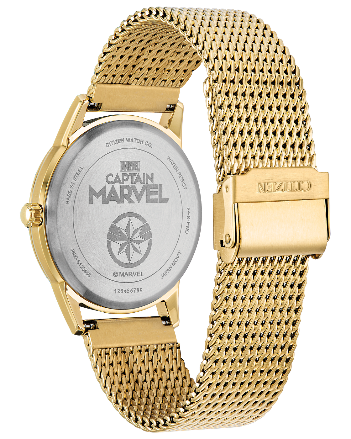Eco-Drive Captain Marvel Gold-Tone Mesh Watch with Blue Dial