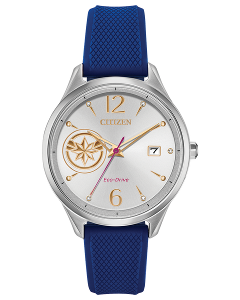 Eco-Drive Captain Marvel Strap Watch with Silver-Tone Dial