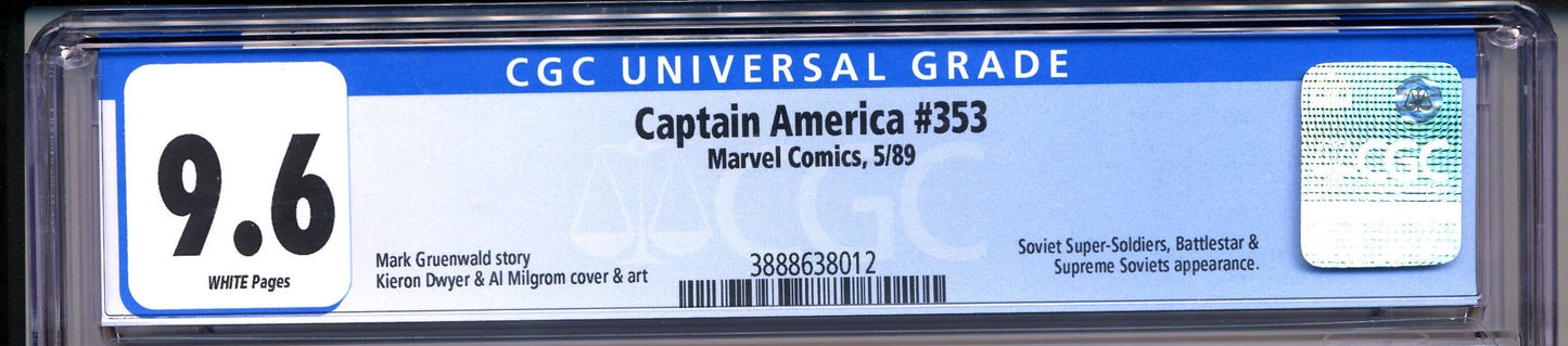 Captain America #353 CGC Graded 9.6 Marvel Comics