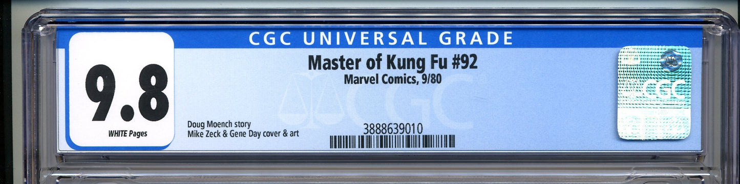Master of Kung Fu #92 CGC 9.8